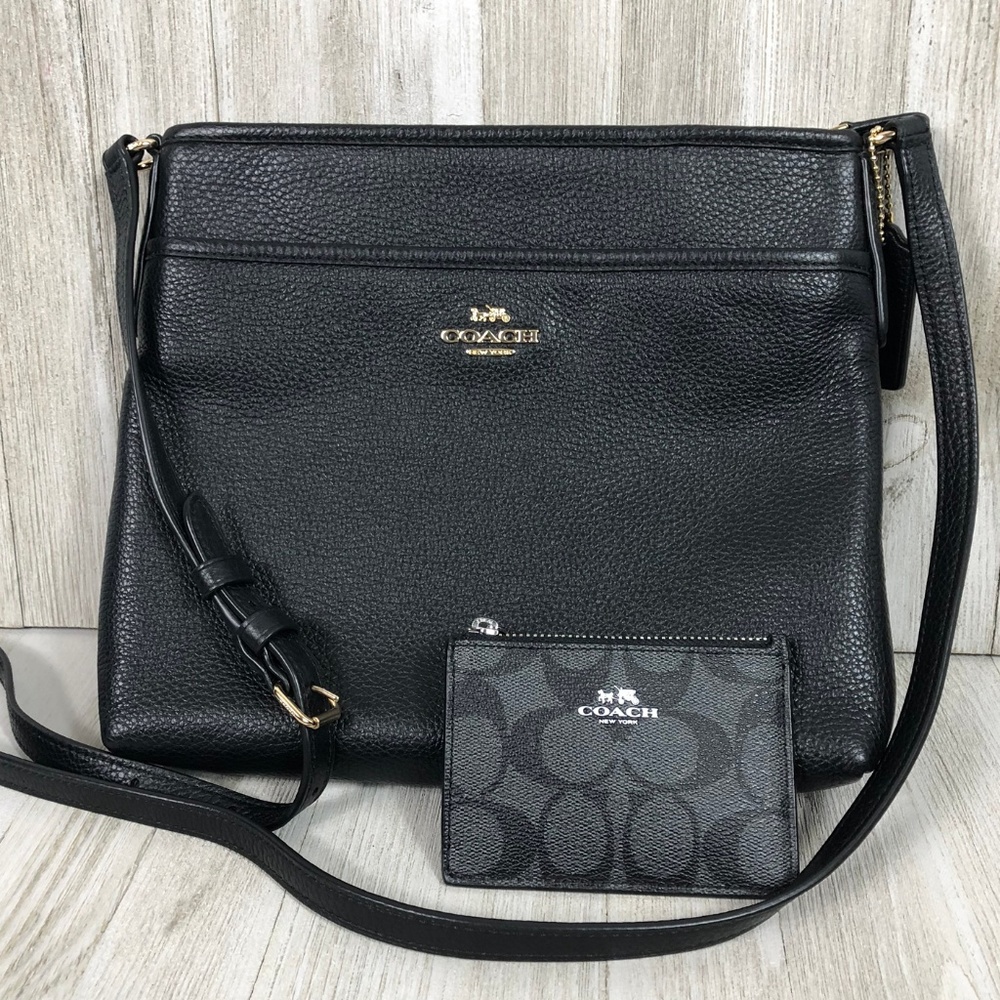 Coach Leather File Crossbody Shoulder Bag Black